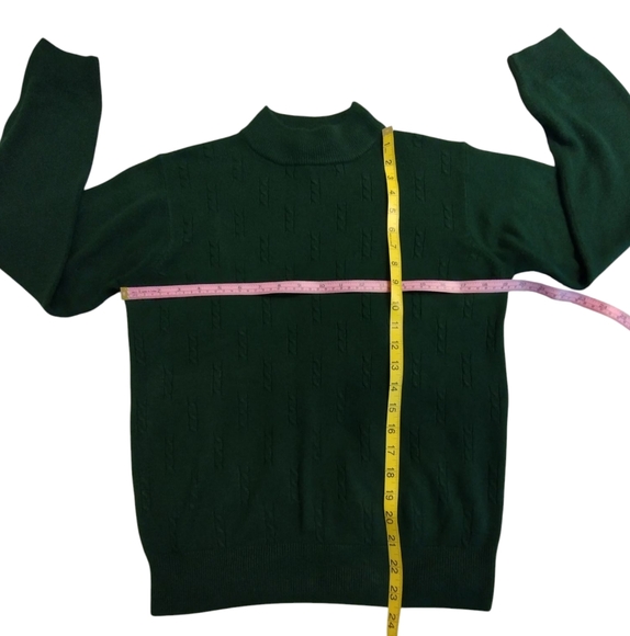 EUC Green Sweater Cable Knit Pattern Mock Turtle Neck Medium Soft Vintage - Picture 6 of 6